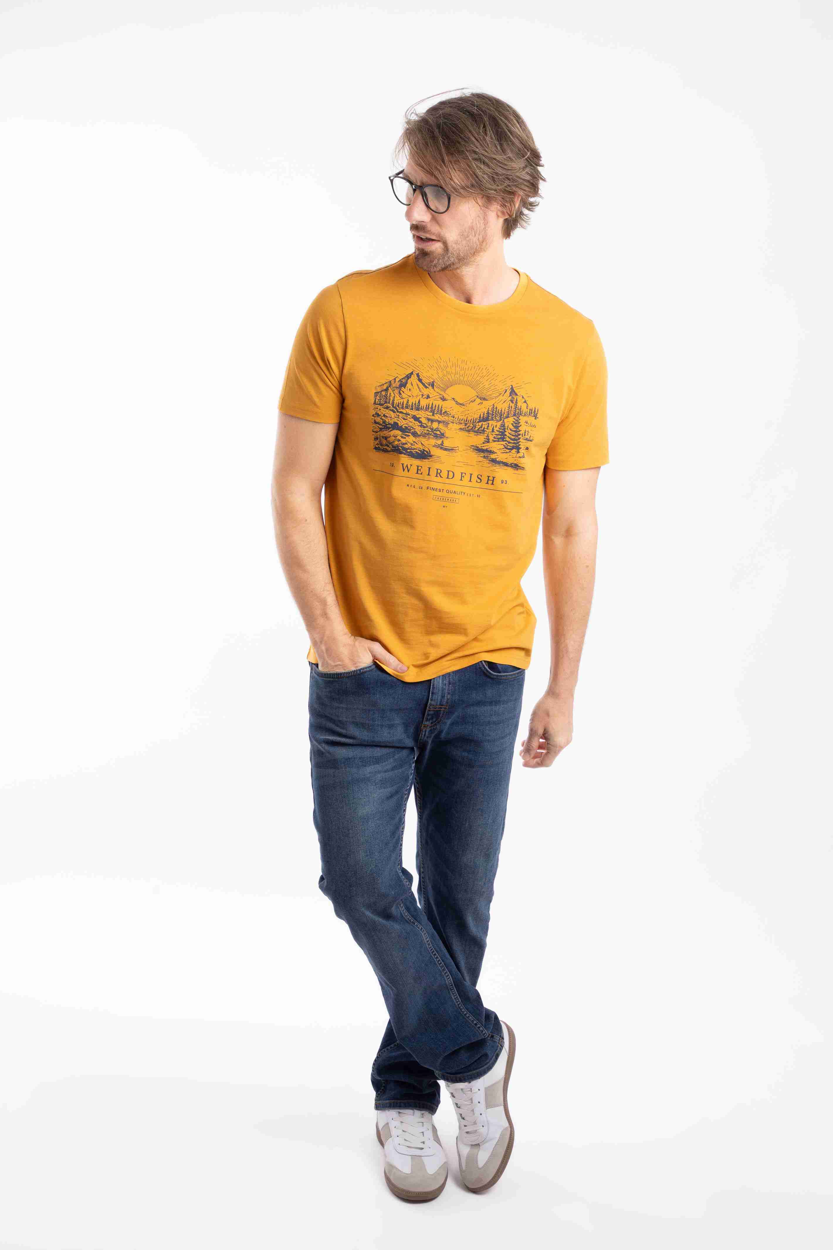 Sunrise Front Print Graphic T-Shirt Mustard