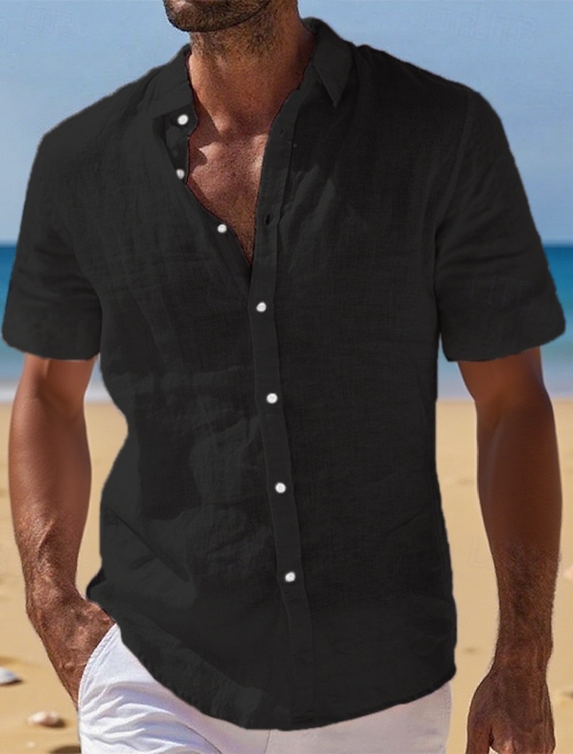 Men's Linen Shirt Summer Shirt Beach Wear Button Up Shirt Plain Vacation Curise Black White Light Green Pink Short Sleeve Turndown Summer Clothing Apparel