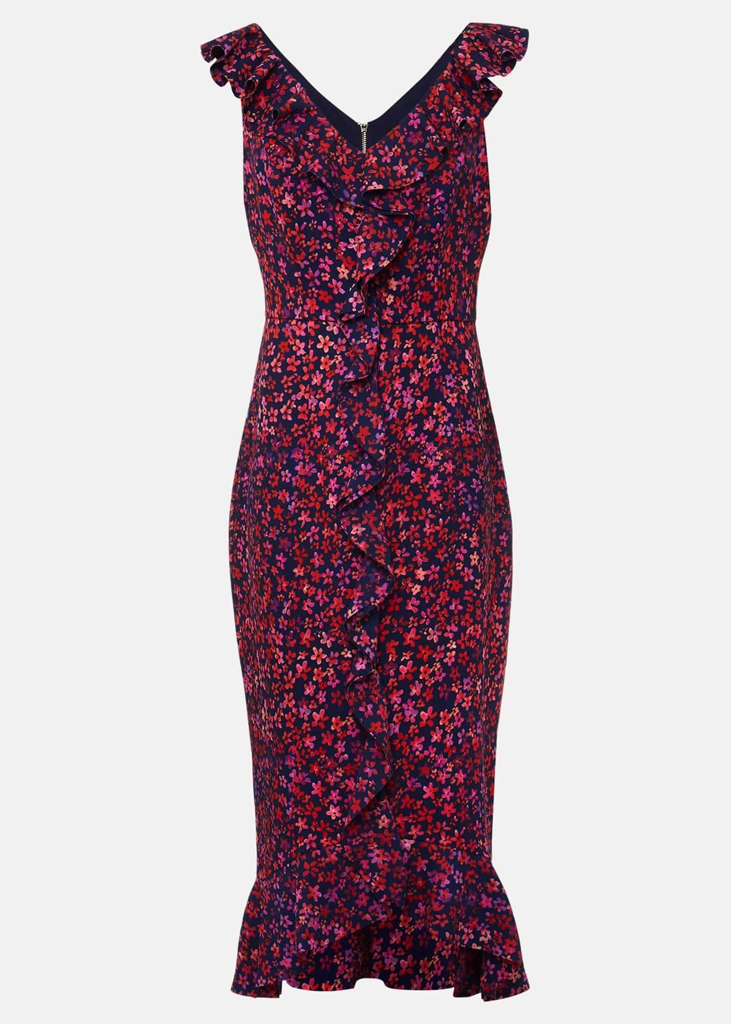 Petite Viola V-Neck Ditsy Frill Dress