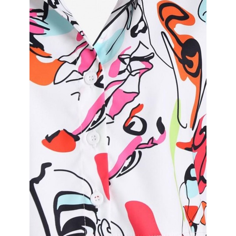 Scrawl Print Drop Shoulder Crop Shirt NG2108