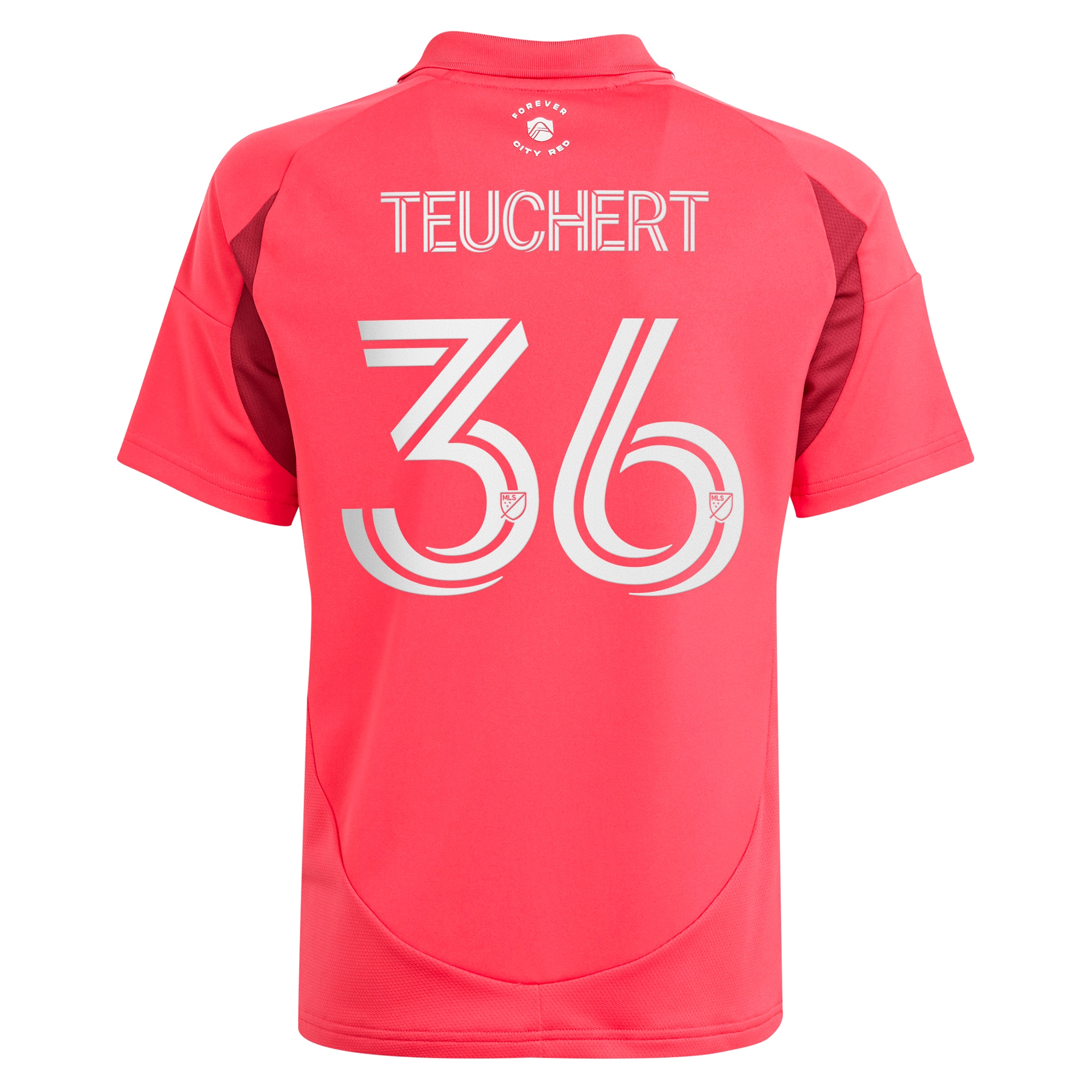 [SJH] Cedric Teuchert St. Louis City SC Youth 2025 Forever CITY Red Replica Player Jersey - Pink