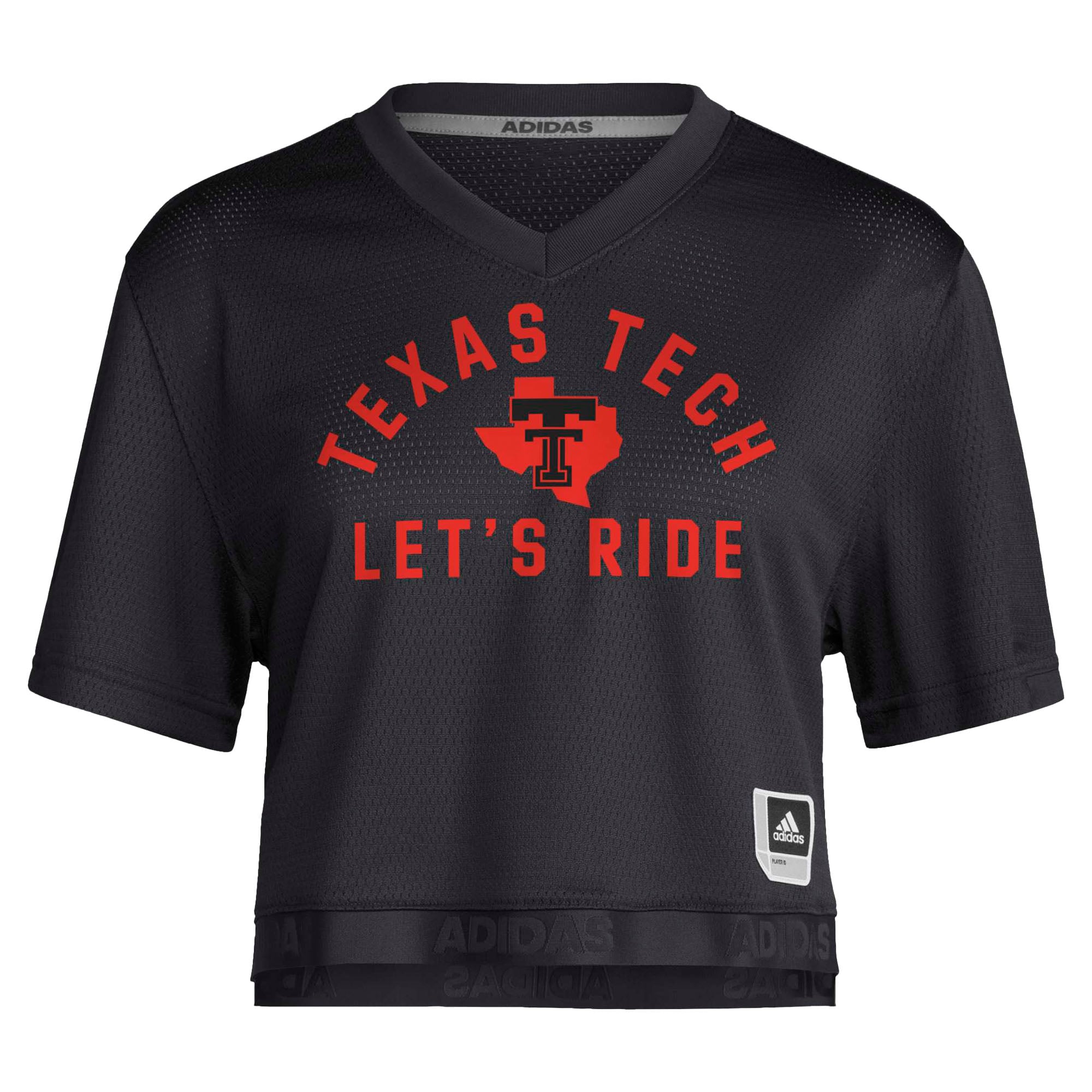 Women's Black Texas Tech Red Raiders Strategy Cropped Football Jersey