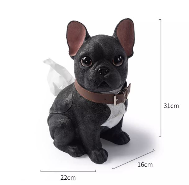 Frenchie Tissue Box Holder – Cute Resin Dog Napkin Dispenser Outdoor Use