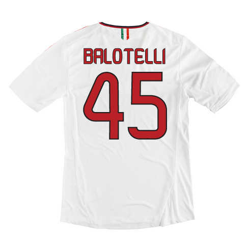 High Performance 13-14 AC Milan 45 Balotelli Away White Soccer Shirt