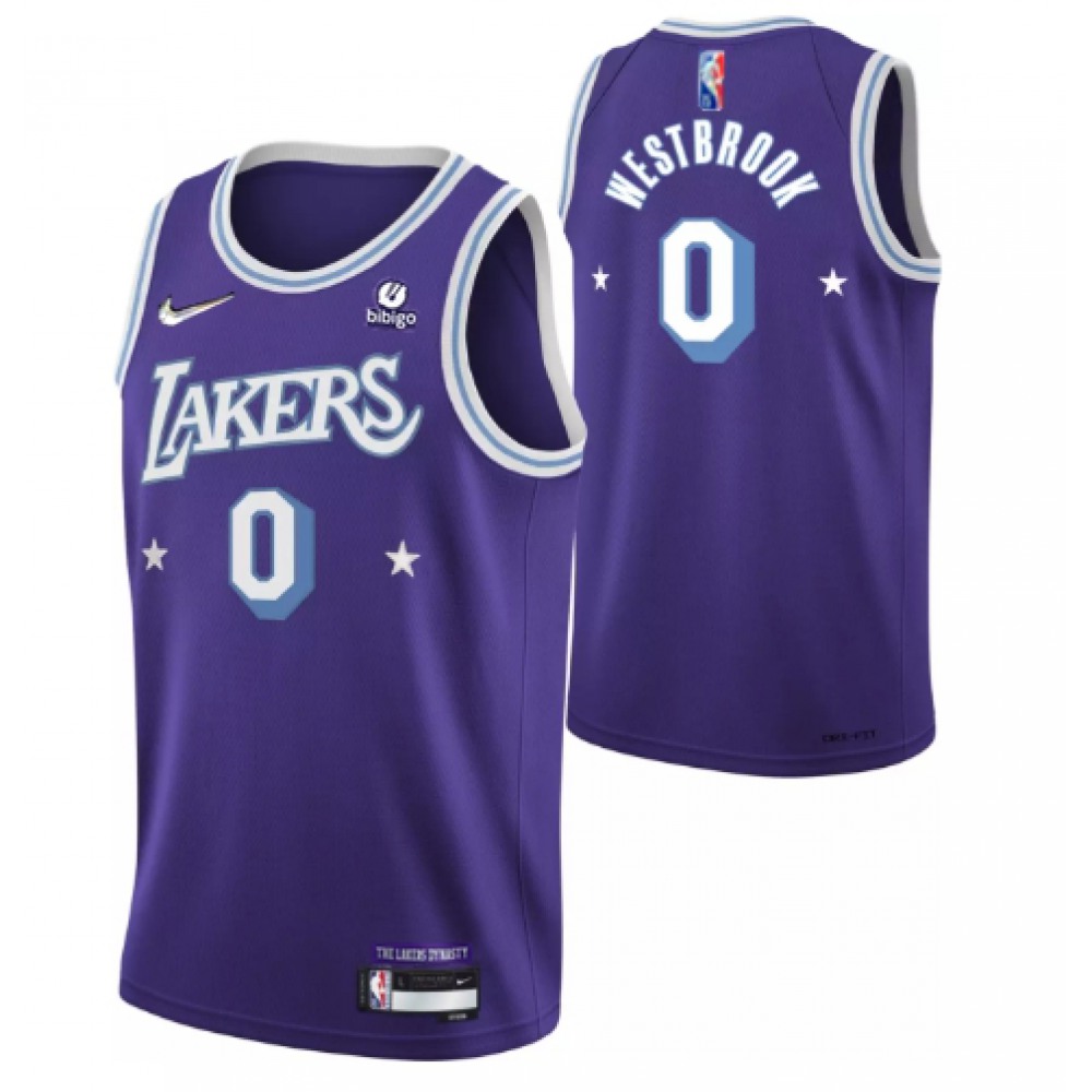 Cost-Effective Men's Lakers #0 Russell Purple Basketball Jersey