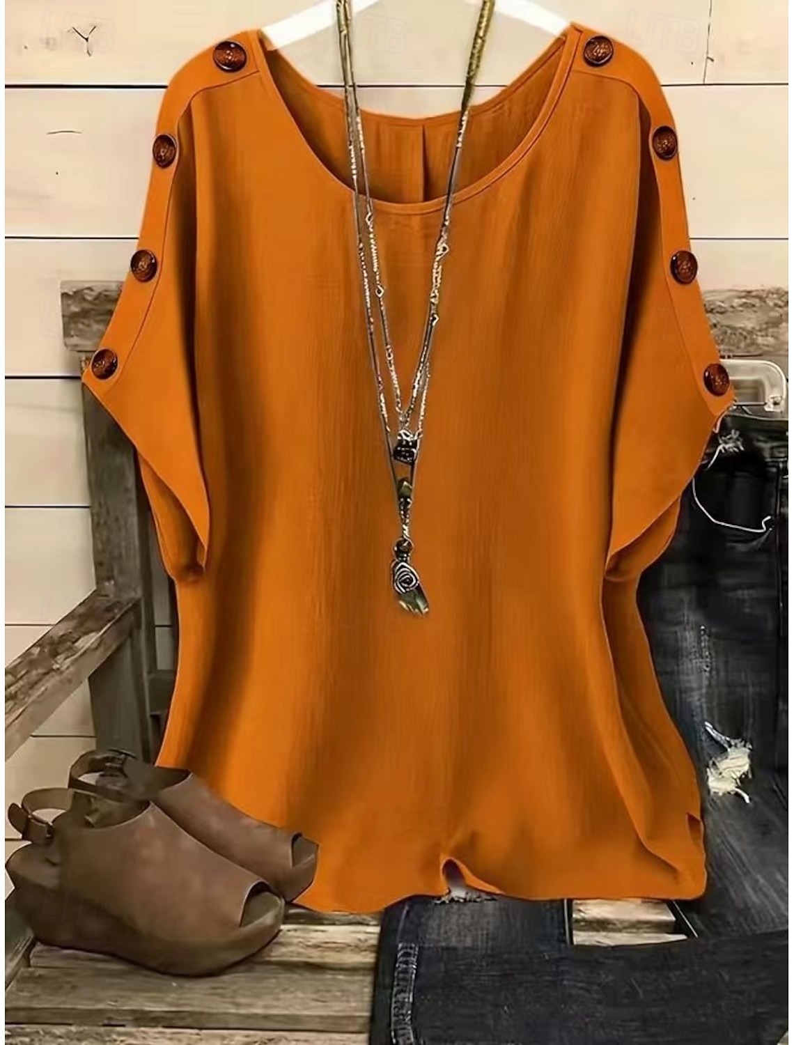 Women's T Shirt Tee Top Buttons Plain Fashion Stylish Classic Short Sleeve Crew Neck Regular Tops Daily Going out Weekend Blue White Yellow Pink Orange Summer Spring