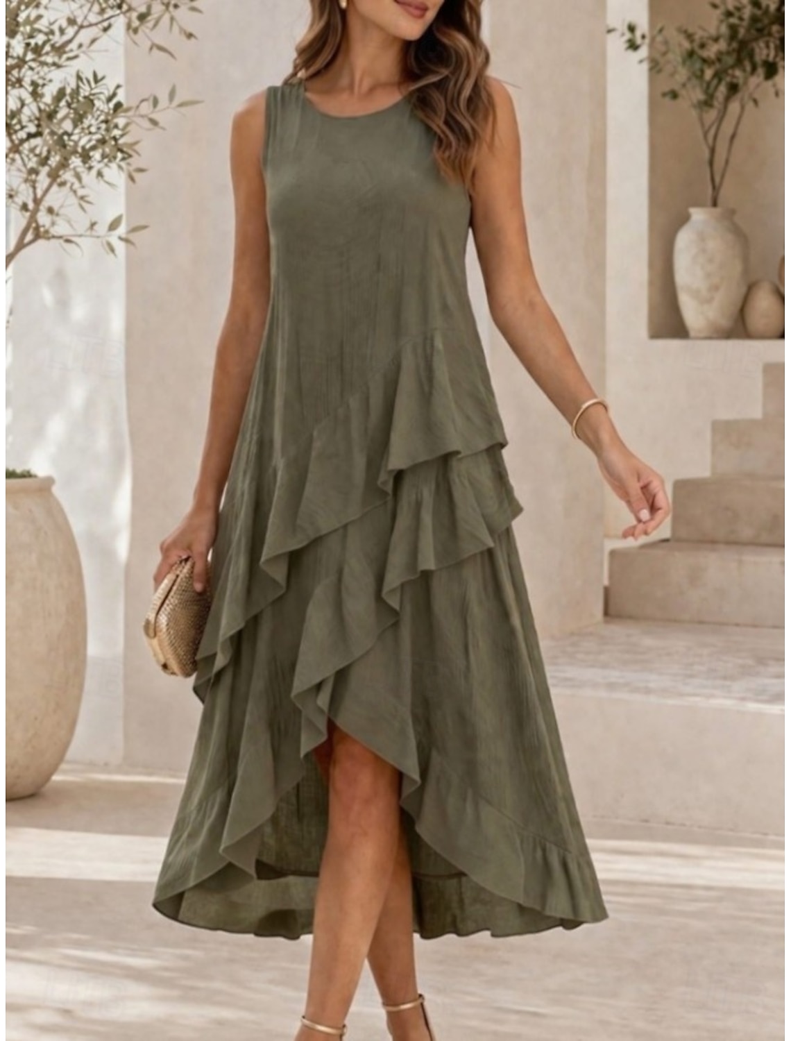 Women's Midi Dress Sundress White Dress A Line Dress Summer Dress Vacation Casual Boho Daily Holiday Summer Dress Regular Fit Plain Sleeveless Crew Neck Black White Red Army Green Summer