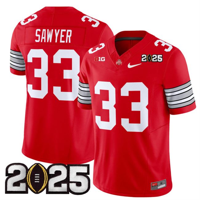 away jersey Men's Ohio St Buckeyes Jack Sawyer #33 Red 2025 Football