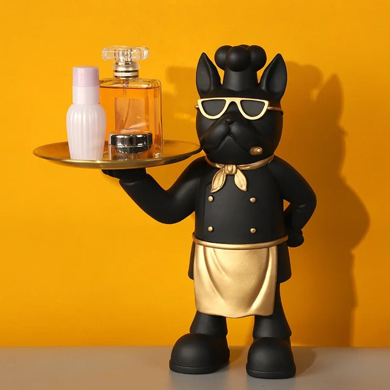 Fashion-Forward Frenchie Statue With Storage Tray – Decorative French...
