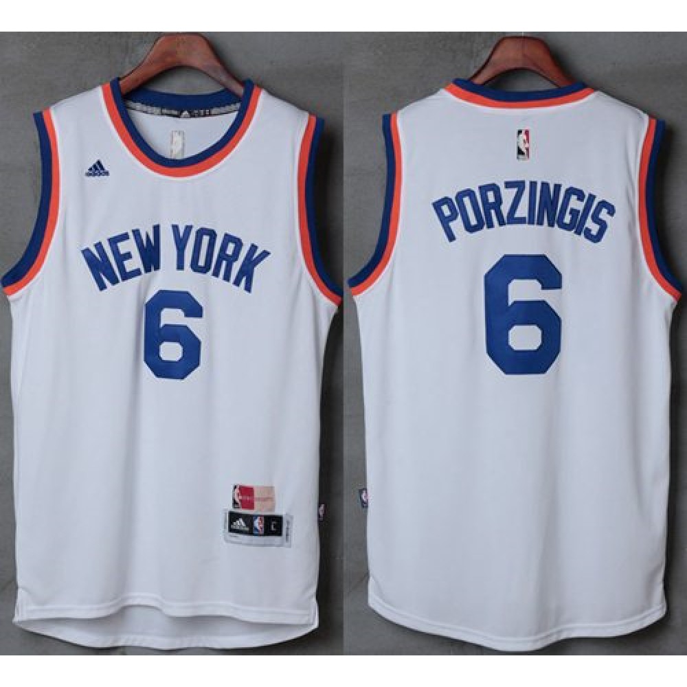 Professional Grade Men's NYK #6 Kristaps White Basketball Jersey