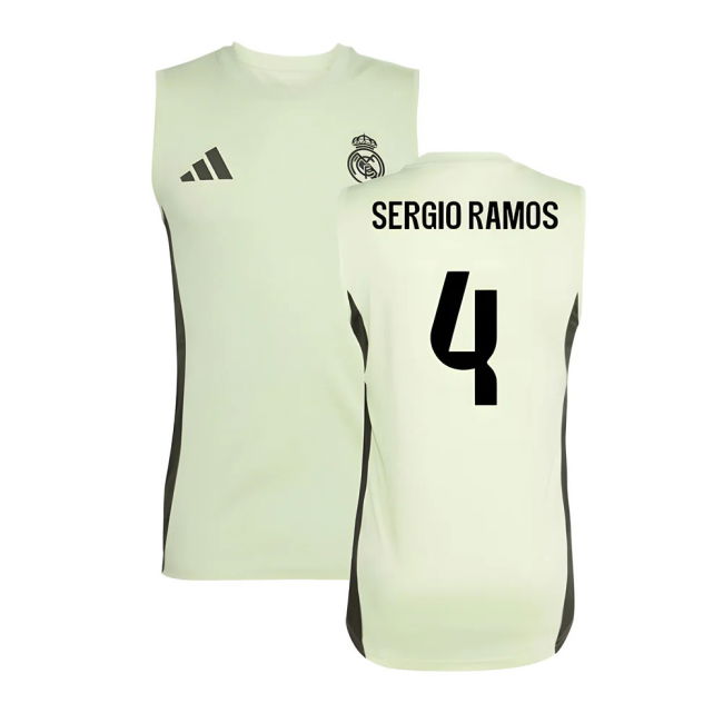 2025-2026 Real Madrid Sleeveless Training Jersey (Almost Lime) (Sergio Ramos 4)
