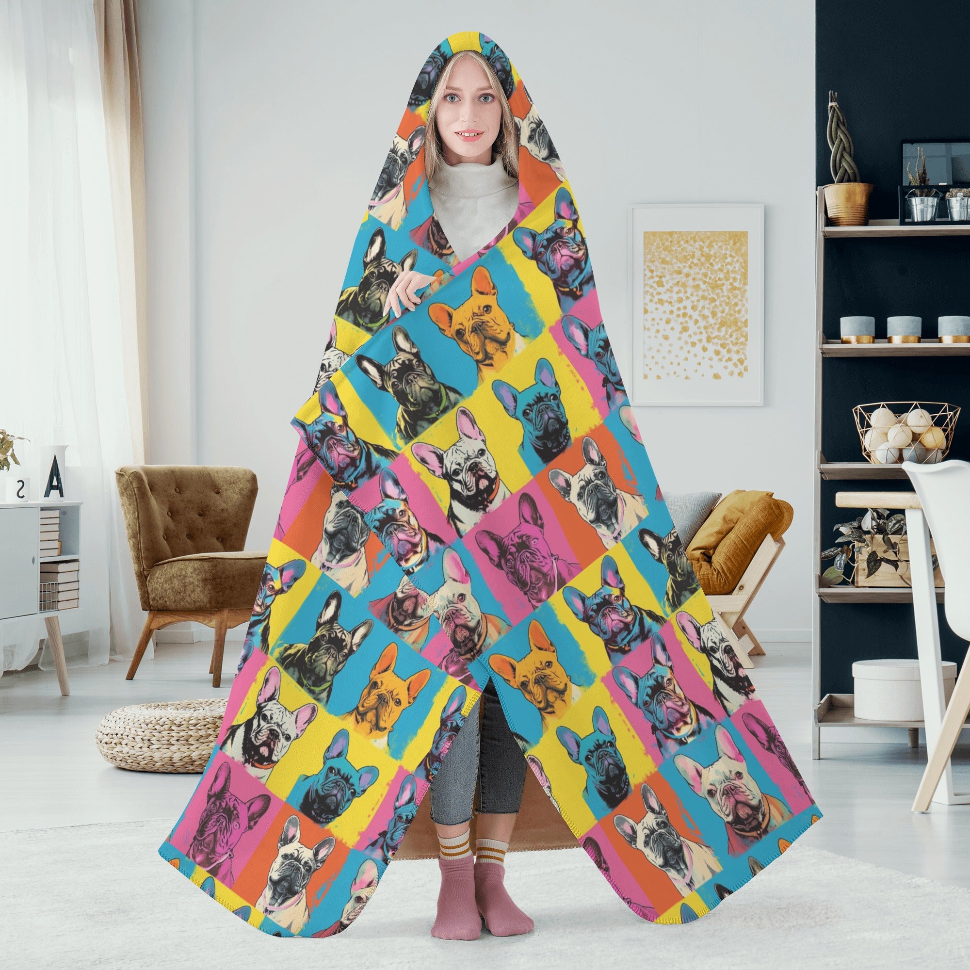 Art - Stylish Hooded Blanket Frenchie Themed Wear | Unique Design