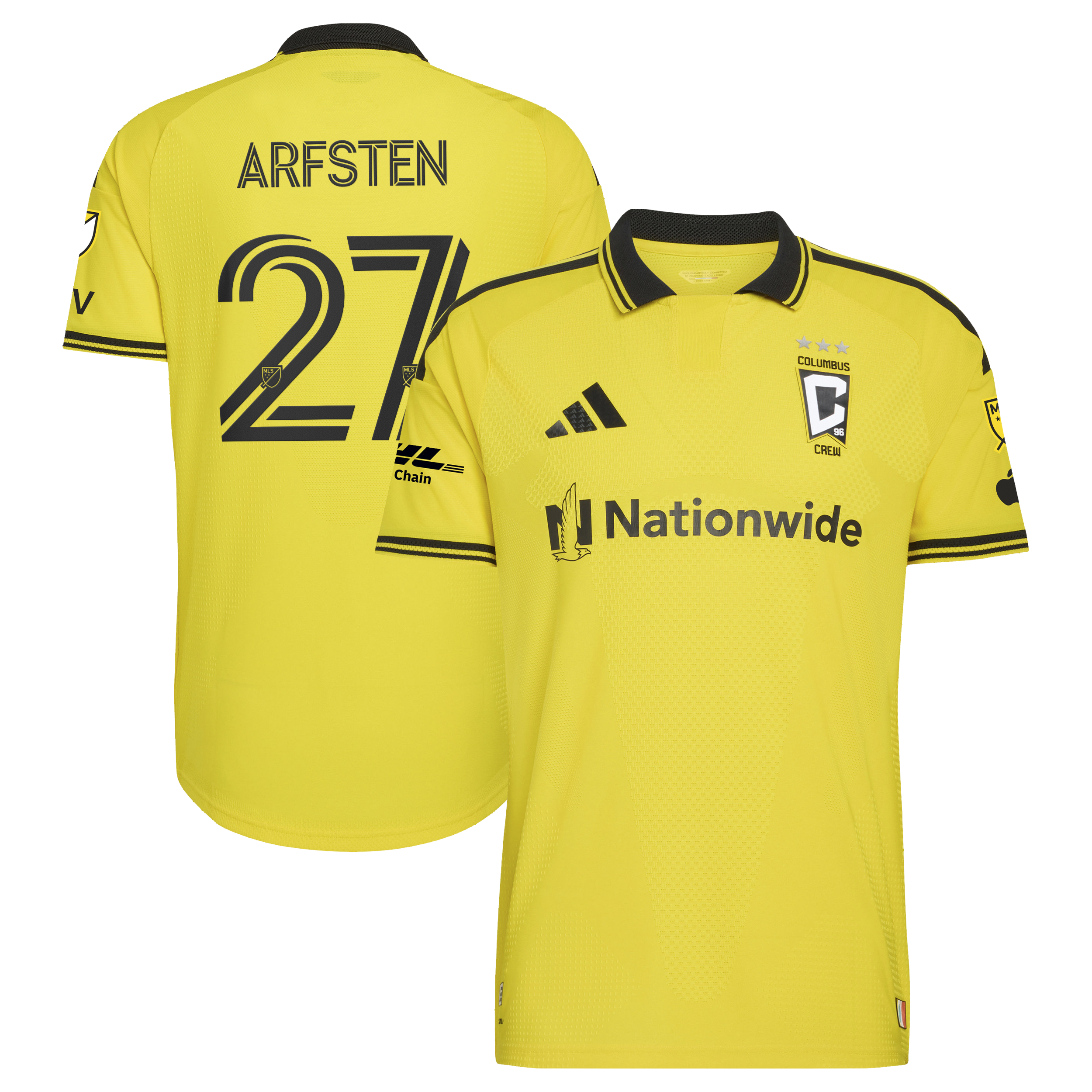 [SJH] Women's Maximilian Arfsten Columbus Crew 2026 The Crafted for Excellence Kit On-Field Authentic Patch Jersey - Yellow