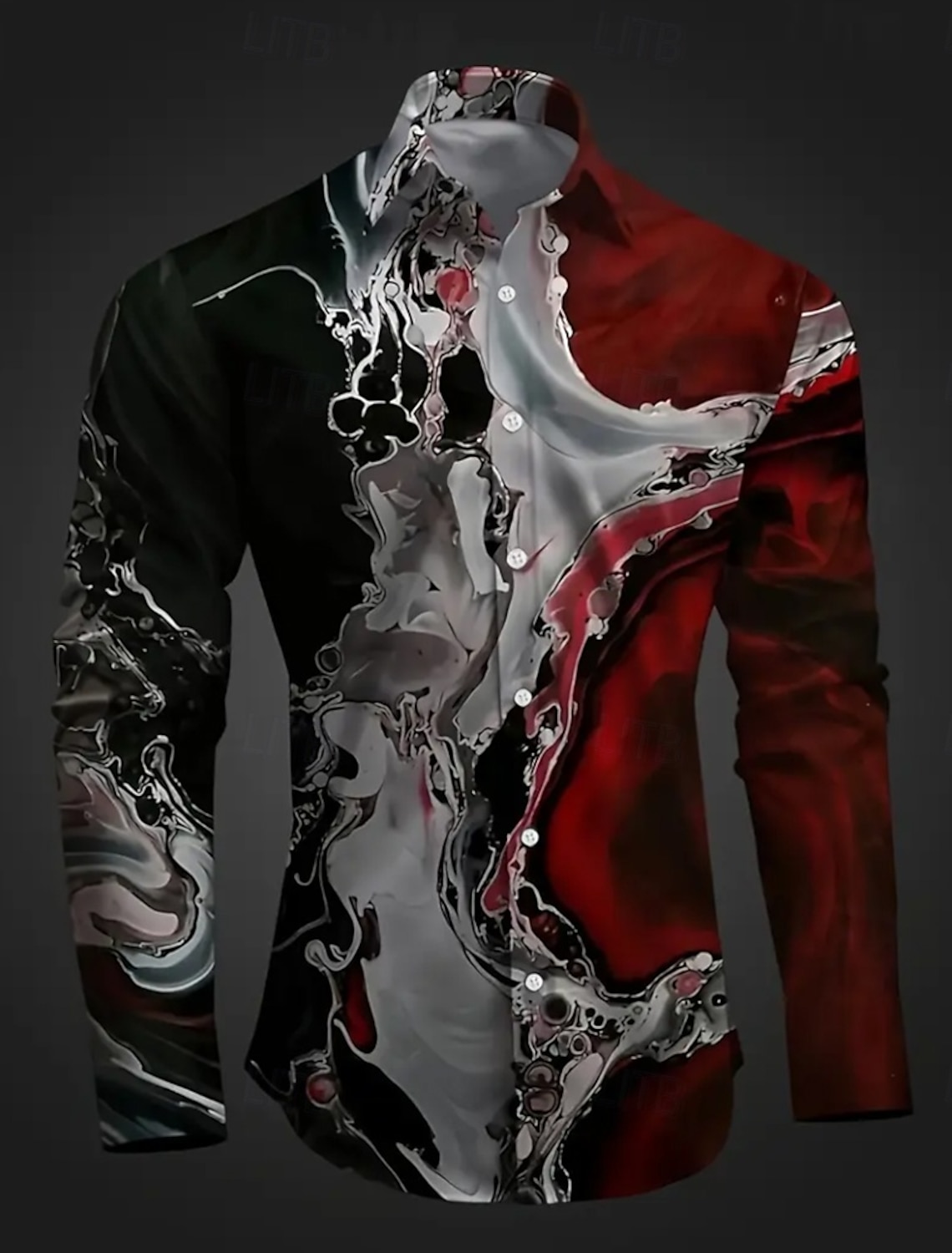 Men's Marble Abstract Liquid Art Shirt Button Up Casual Dress Long