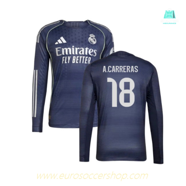 2025-2026 Real Madrid Authentic Long Sleeve Away Shirt (A.Carreras 18)