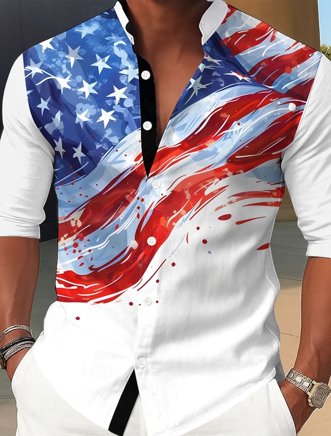 Men's 4th of July U.S. 250th Anniversary Goddess American Flag Shirt Summer Shirt Button Up Shirt Short Sleeve Patriotic Outdoor Holiday Summer Spring Turndown 3D Print Collared Shirts Front One