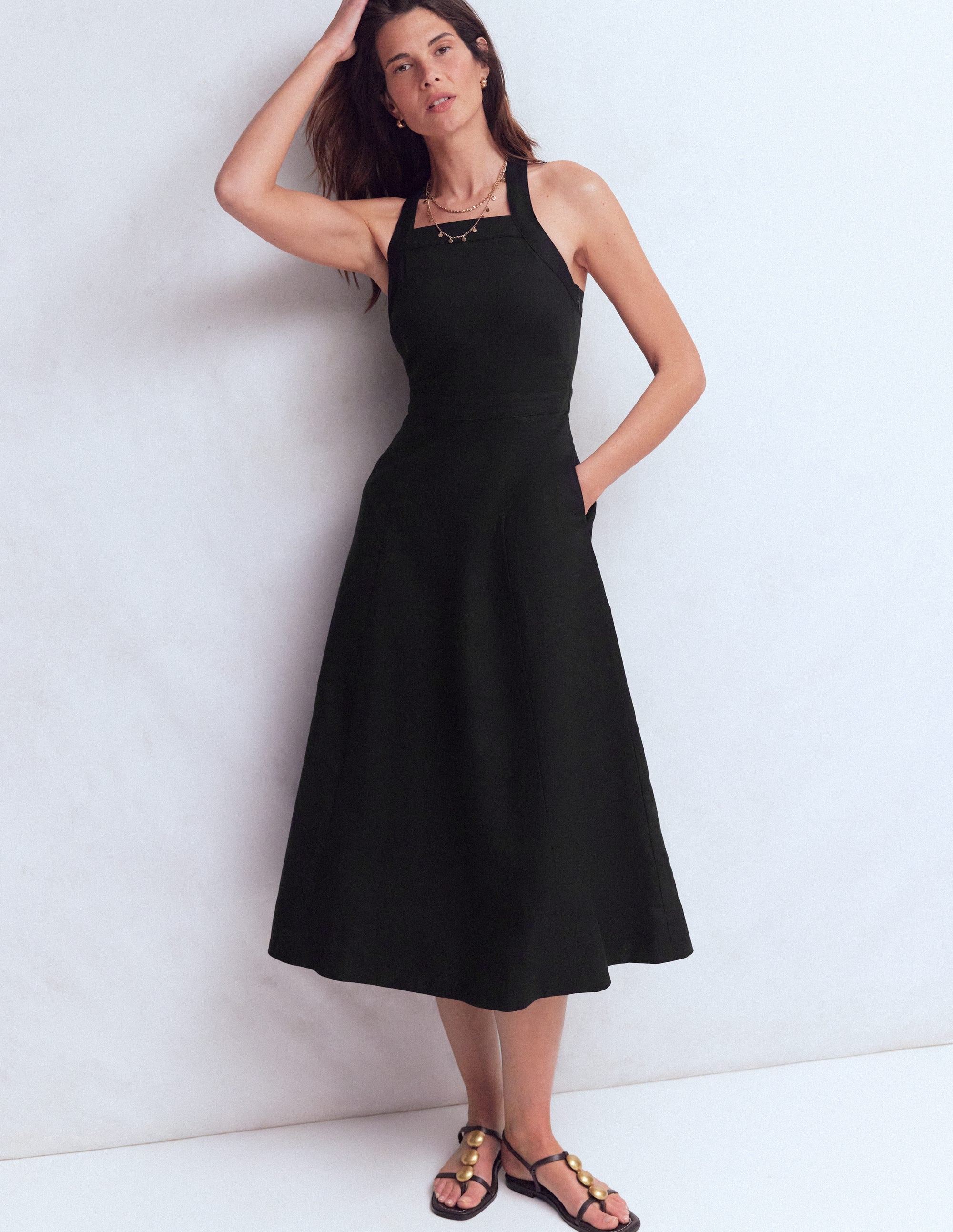 Cross-back Linen Blend Dress