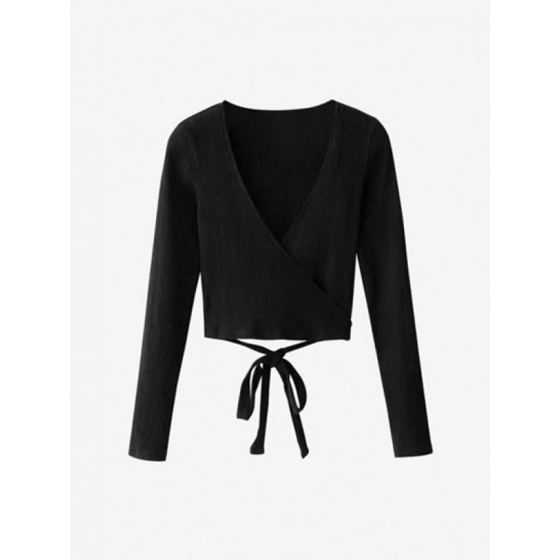 Knitted Ribbed Wrap Top OP4463