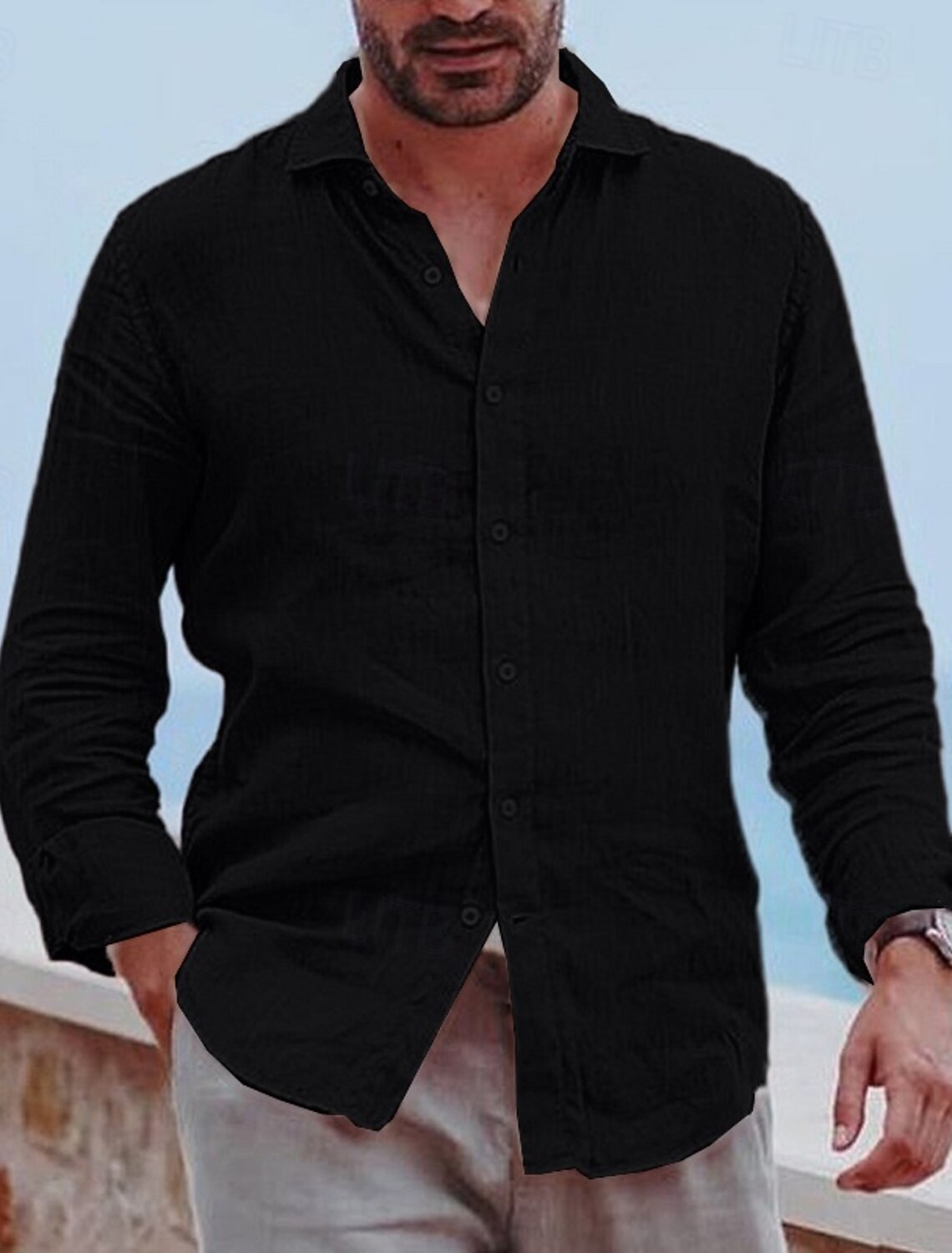 Men's Shirt Linen Summer Beach Wear Button Up Plain Vacation Daily
