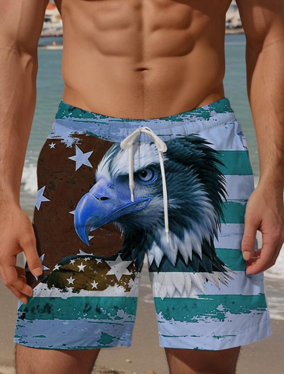 Men's 4th of July U.S. 250th Anniversary Eagle National Flag Swim Trunks Swim Shorts Board Shorts Mid Waist Vacation Hawaiian Holiday Beach Vacation Holiday Drawstring with Mesh lining Elastic Waist