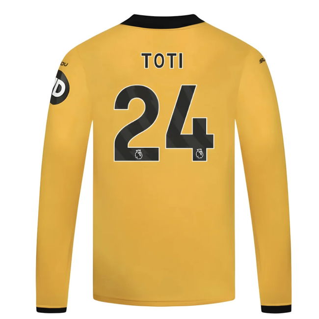 Match-Quality 2025-2026 Wolves Long Sleeve Home Shirt - Kids (Toti 24)
