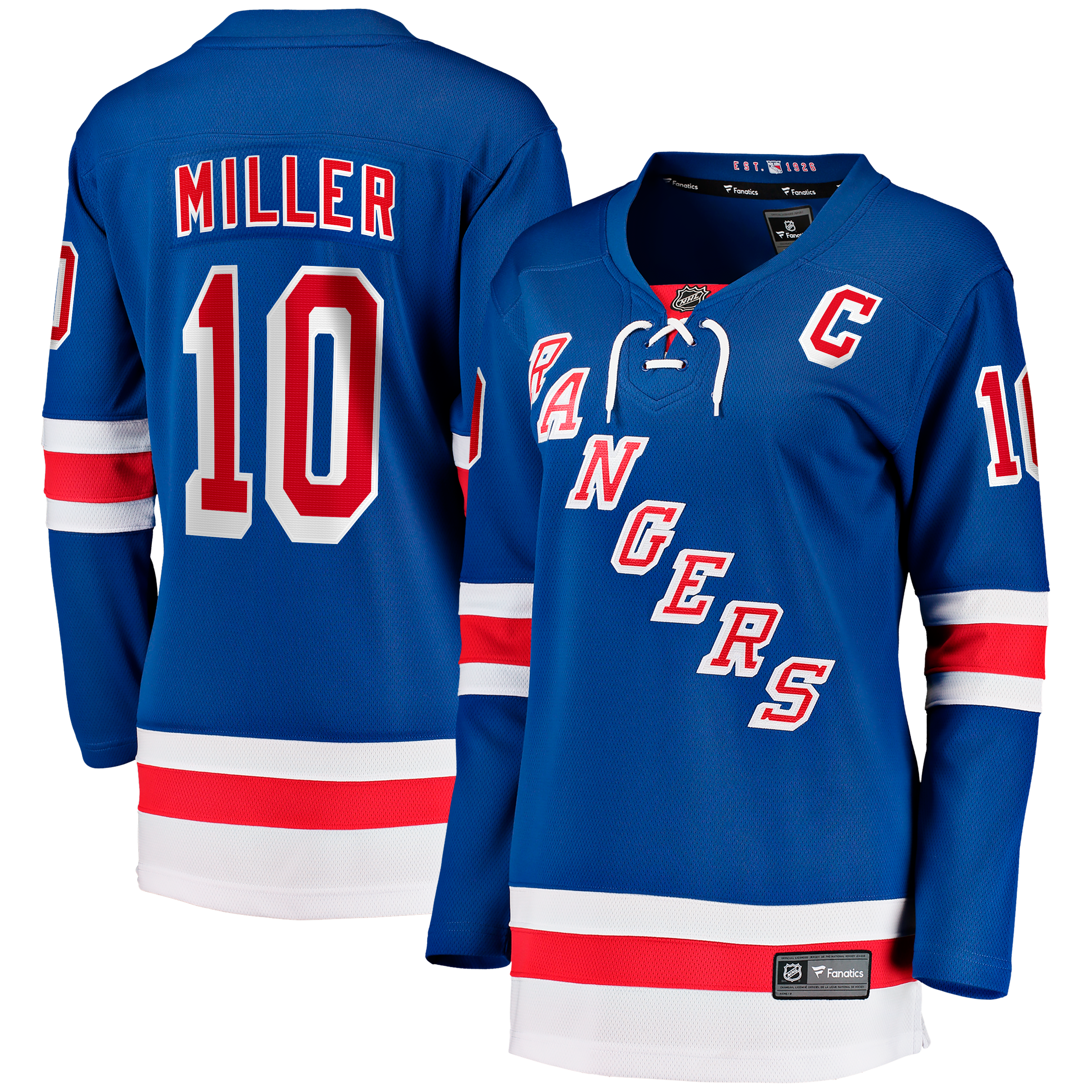 [ESK] JT Miller New York Rangers Women's Home Captain's Patch Breakaway Jersey - Blue