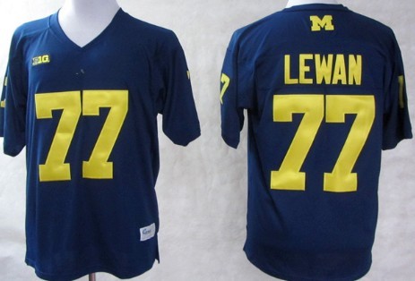 authentic Men's Michigan UM Taylor Lewan #77 Blue 2024 Football Jersey