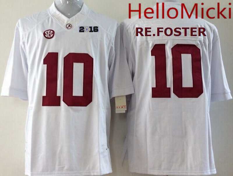 Men's Alabama Bama White 2016 replica Reuben Foster #10 high quality