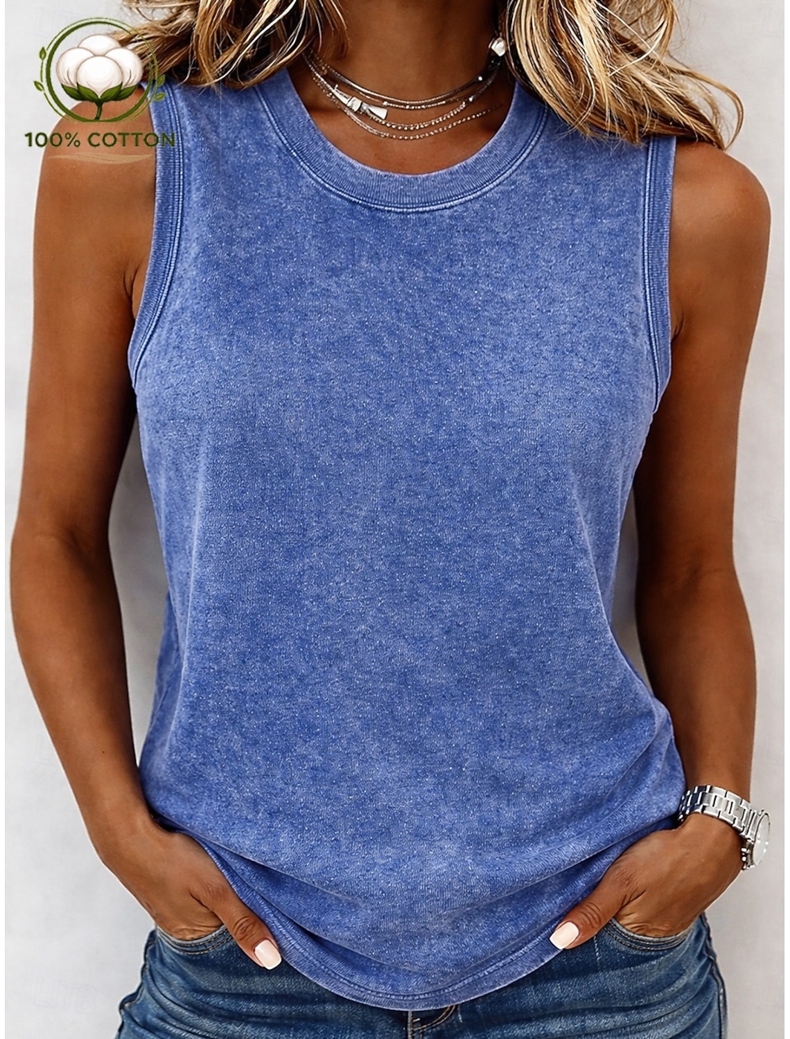 SoftFade™ Women's Vintage 100% Cotton Tank Top - Soft Washed Sleeveless Basic Tops