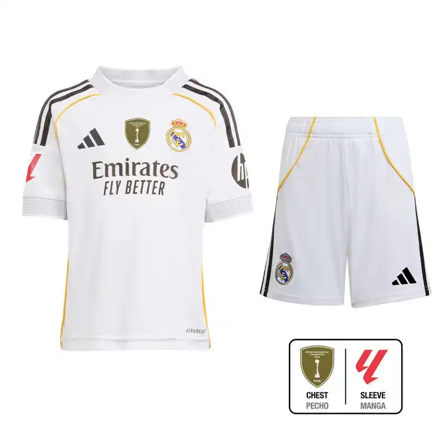 Kid's Real Madrid Home Soccer Jersey Kit(Jersey+Shorts+Socks) 2025/26A