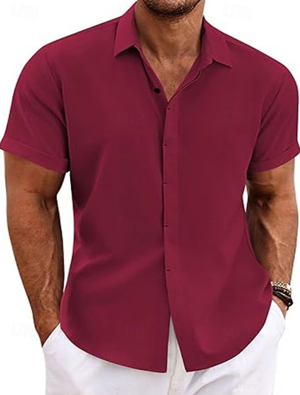 Men's Shirt Casual Black White Light Green Pink Wine Short Sleeve