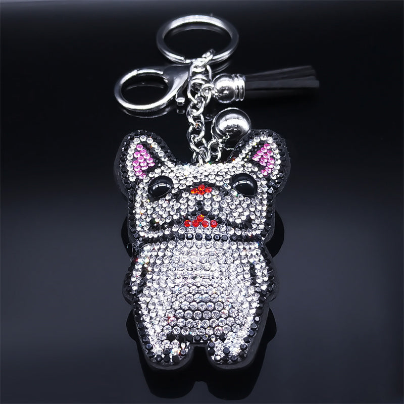 French Bulldog Crystal Tassel Keychain Bag Accessories