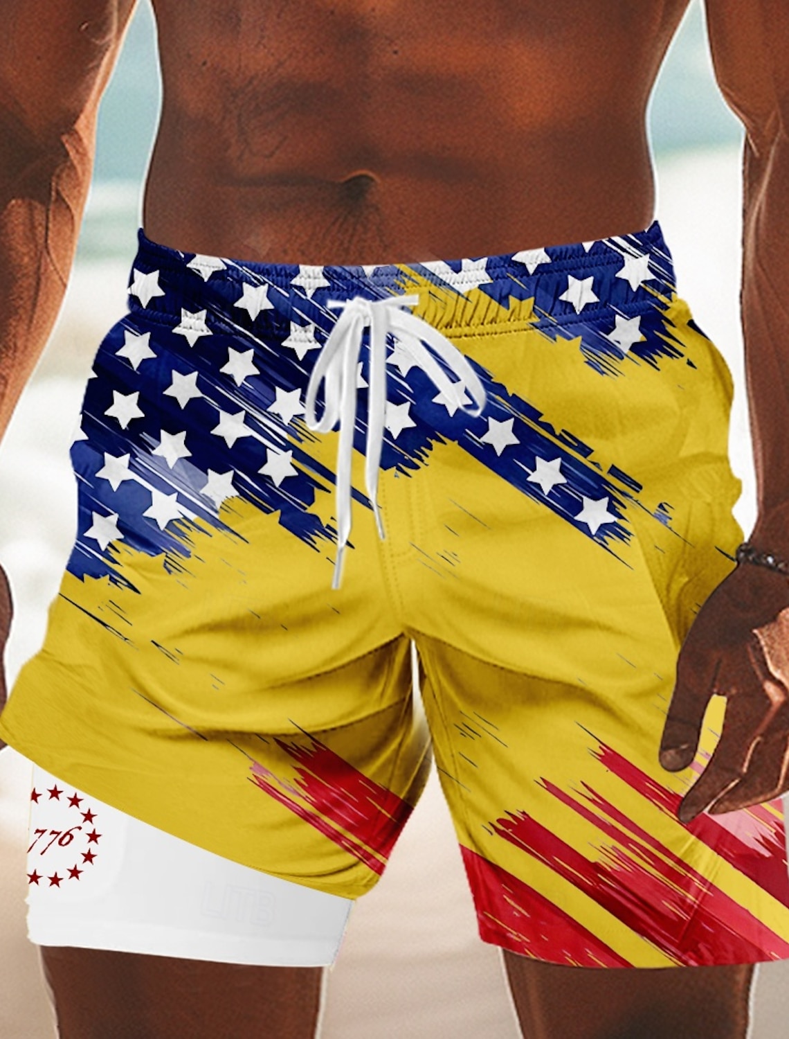 Independence Day Men's 4th of July U.S. 250th Anniversary US Flag Patriotic Lined Shorts 2 in 1 Board Shorts Swim Trunks Mid Waist Holiday Side Pockets With Compression Liner Elastic Drawstring Waist