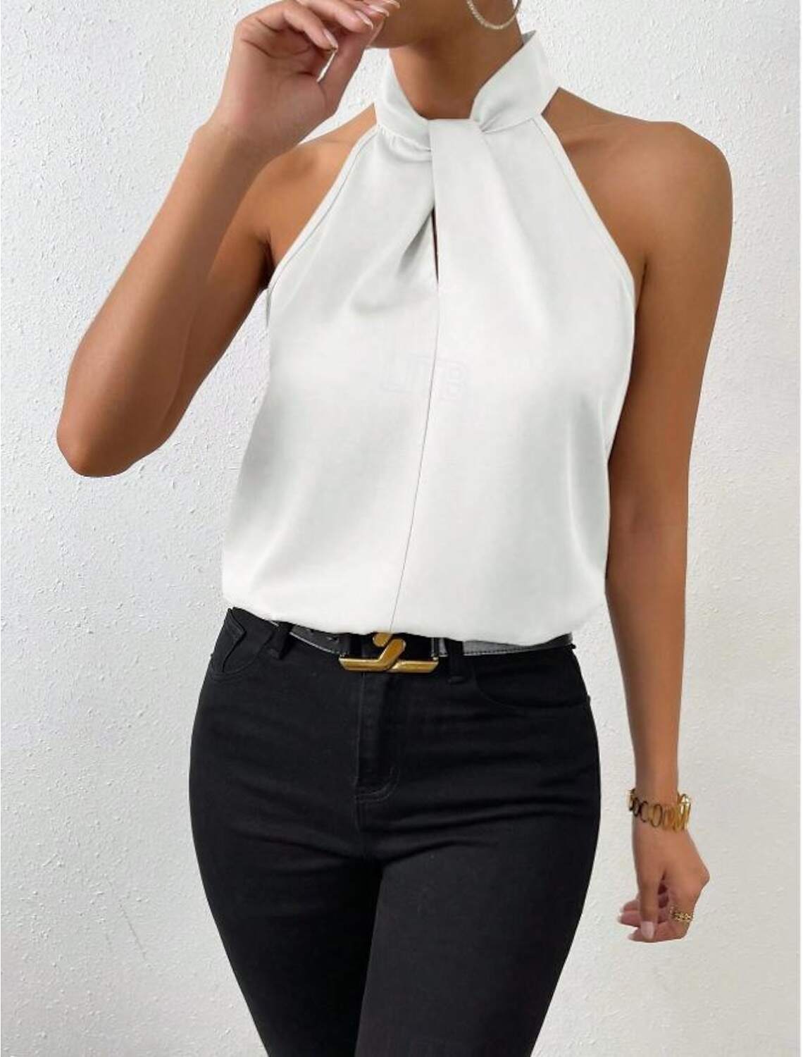 Tank Women's Plain Cold Shoulder Street Daily Fashion Halter Neck Regular Fit S