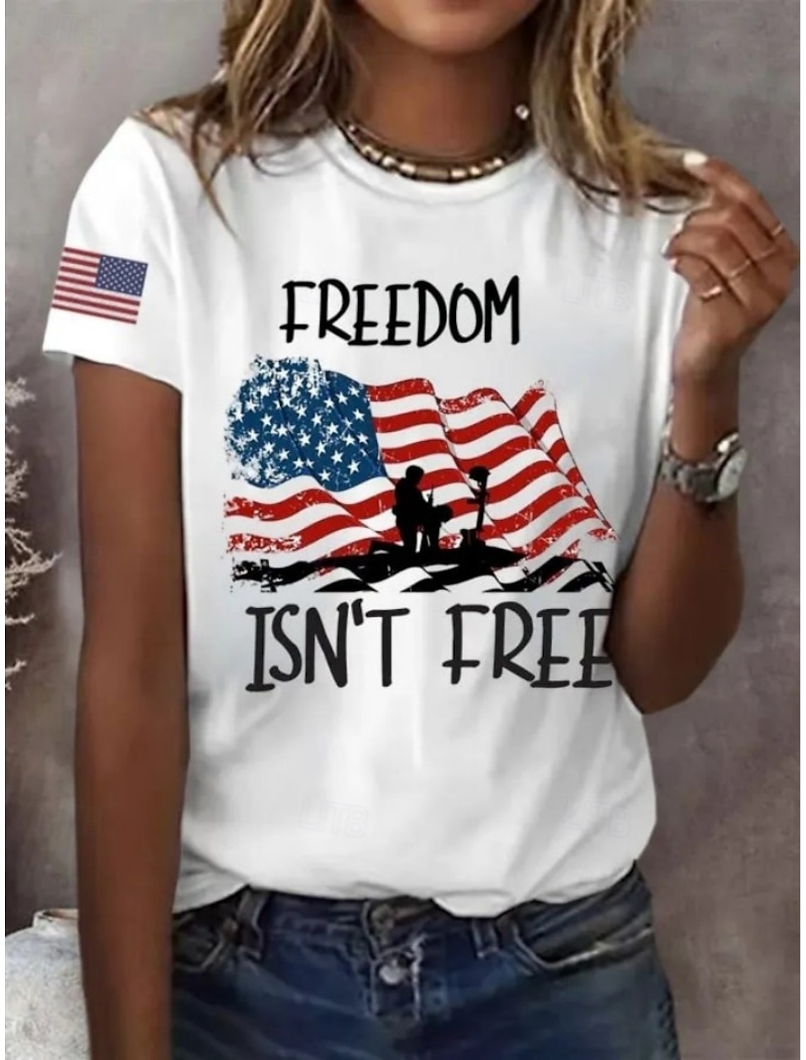 American Independence Day Women's T Shirt Print Graphic American Flag Vintage Stylish Classic Short Sleeve V Neck Regular Tops Casual Daily White-Blue White Red White Summer Spring Fall Winter