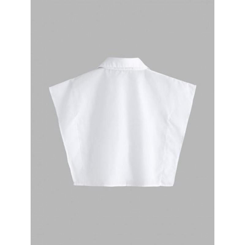 Solid Color Button Cropped Blouse TL5626