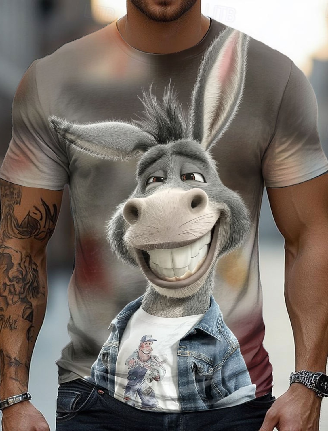 Men's Donkey Funny T Shirt Short Sleeve 3D Print Crew Neck Exaggerated