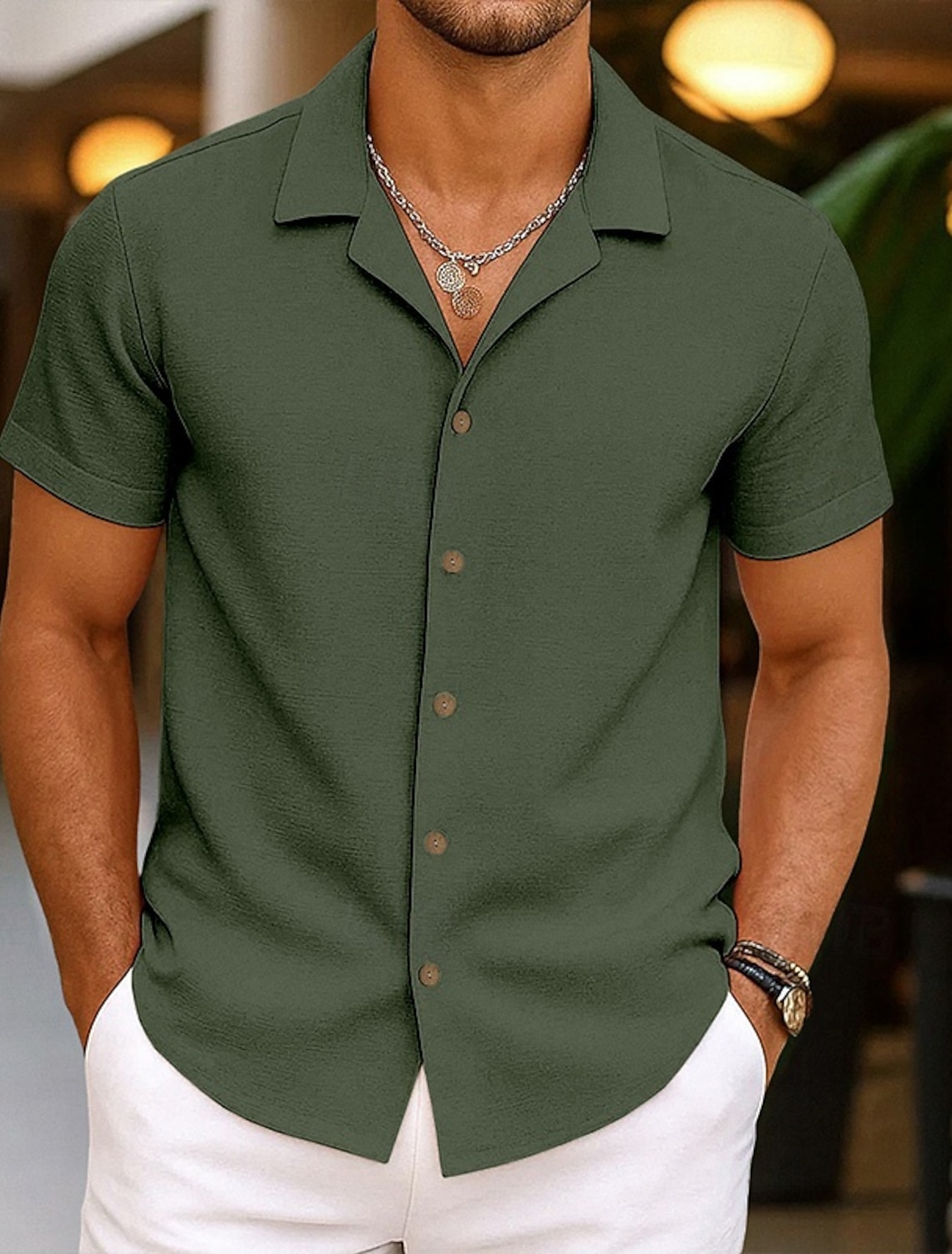 Men's Shirt Linen Shirt Summer Shirt Beach Wear Button Up Shirt Plain Vacation Casual Black Pink Navy Blue Green Long Sleeve Turndown Spring & Summer Clothing Apparel
