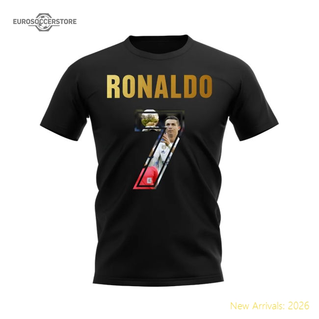 Official Cristiano Ronaldo Name And Number Real Madrid T-Shirt (Black)