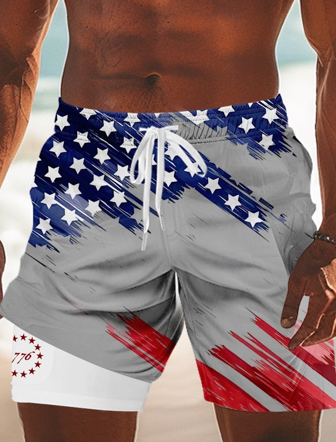 Independence Day Men's 4th of July U.S. 250th Anniversary US Flag Patriotic Lined Shorts 2 in 1 Board Shorts Swim Trunks Mid Waist Holiday Side Pockets With Compression Liner Elastic Drawstring Waist