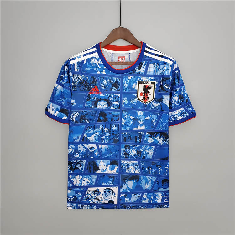 Japan 2021 Cartoon Version Blue Soccer Jersey Football Shirt -