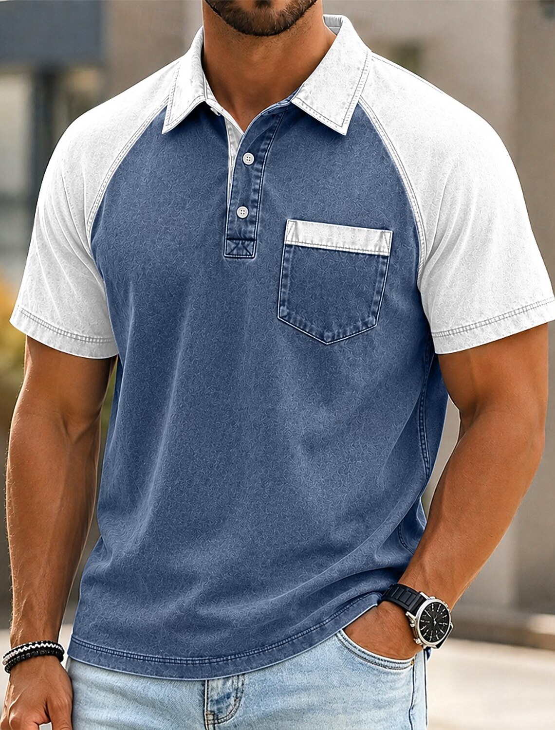 SoftFade™ Men's Polo Shirts 100% Cotton Acid Wash Shirt Casual Vacation Lapel Short Sleeve Fashion Basic Plain Color Block Distressed Spring & Summer Regular Fit Light Green Pink Navy Blue Light