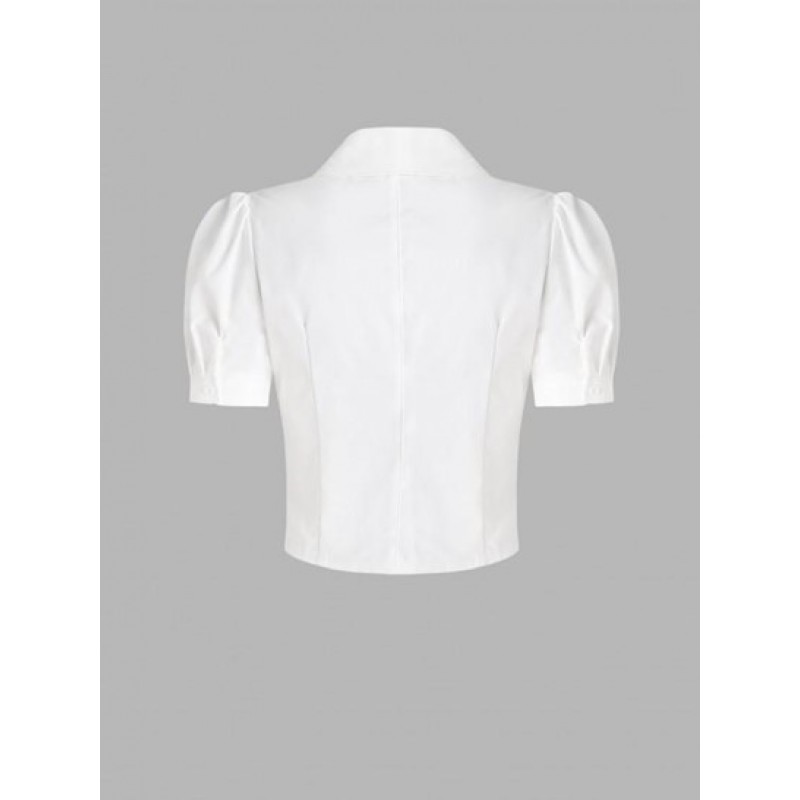 Short Puff Sleeves Slim Shirt With Striped Necktie VA8918