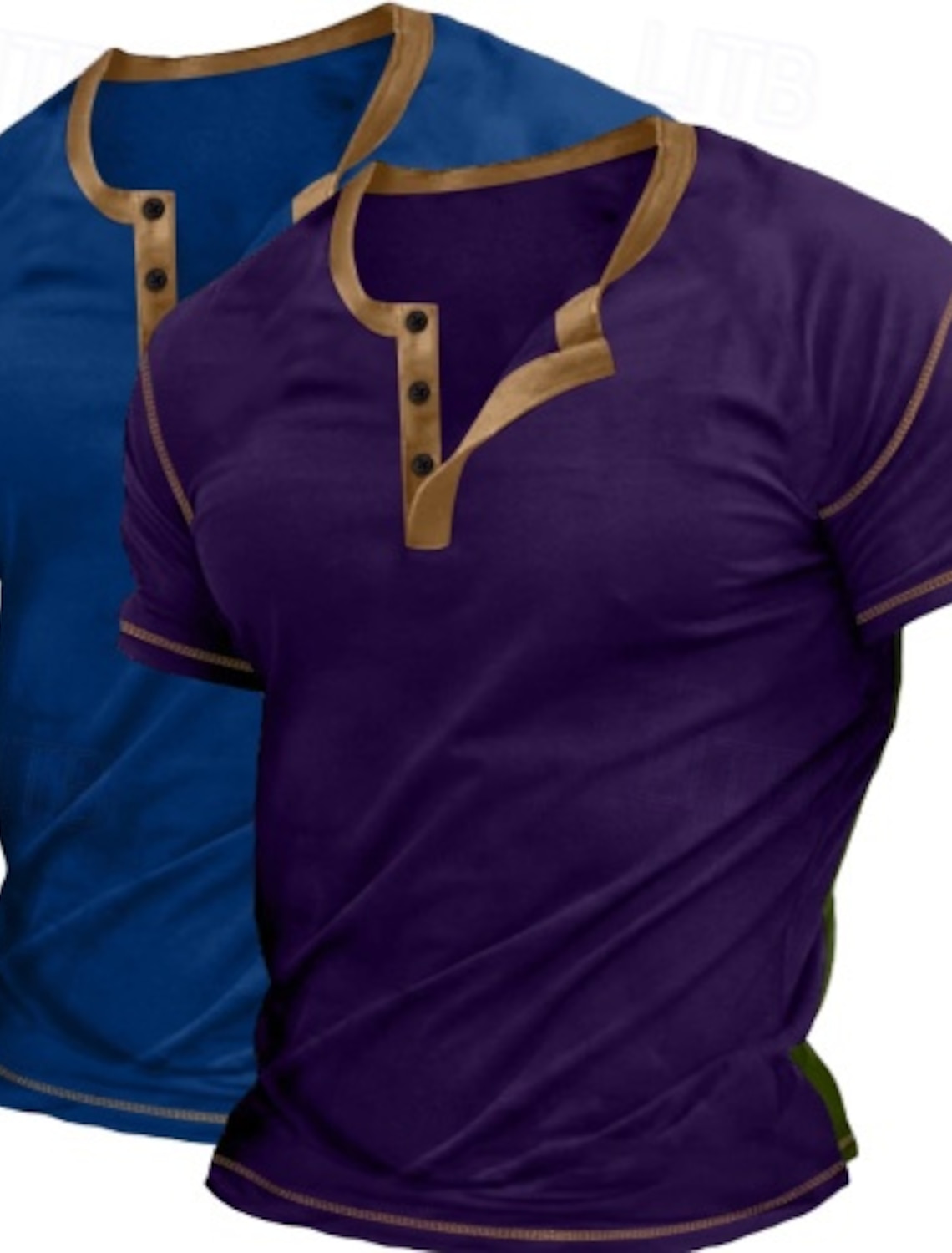 2 Piece Men's Henley Shirt Tee Top Short Sleeve Plain Raglan Sleeve Fashion Designer Basic Button Up 2 Pack Henley Vacation Street Casual Summer All Season