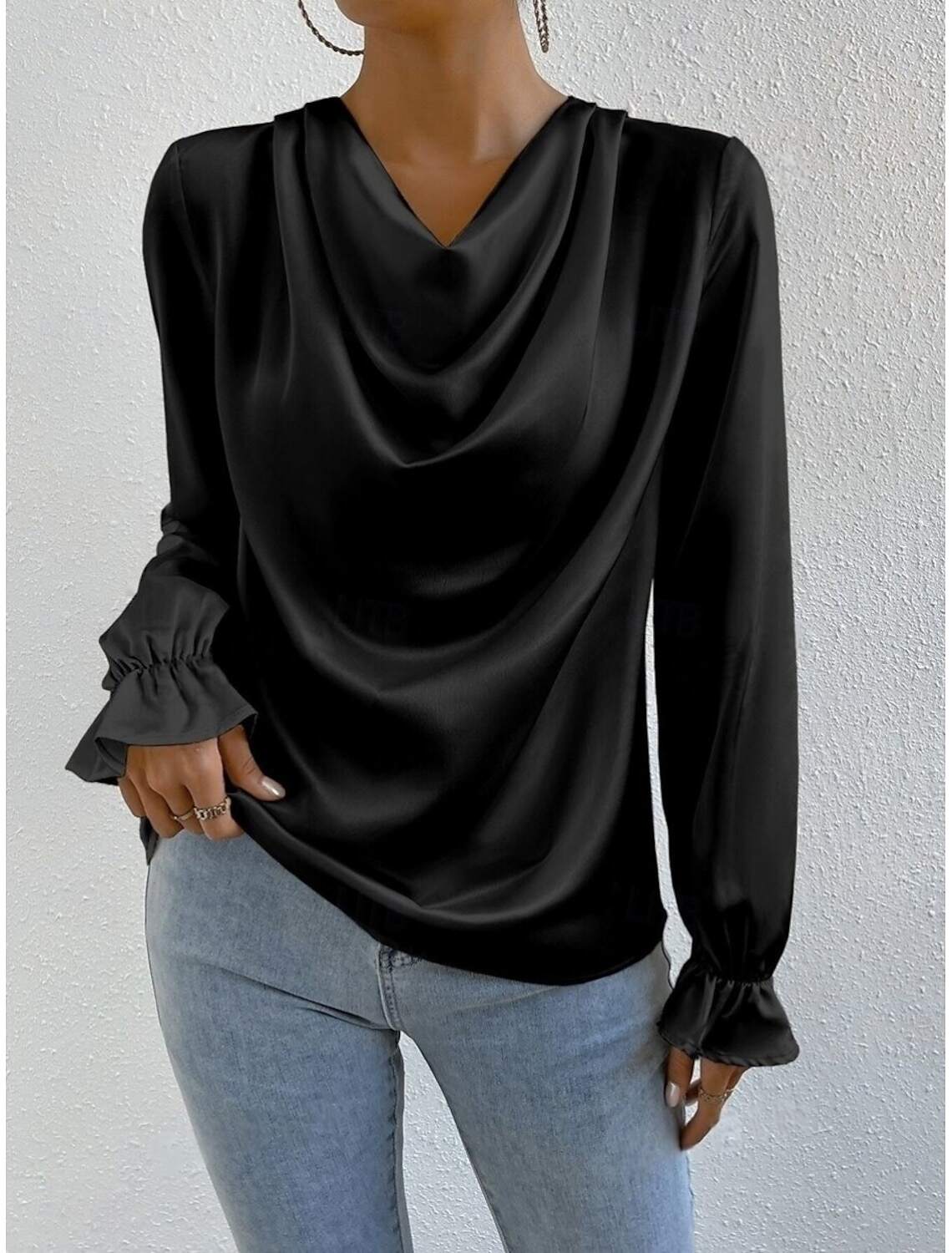 Women's Shirt Blouse Stylish Casual Solid Color Regular Tops Long Sleeve Cowl Neck Ruched Regular Fit Daily Summer Spring