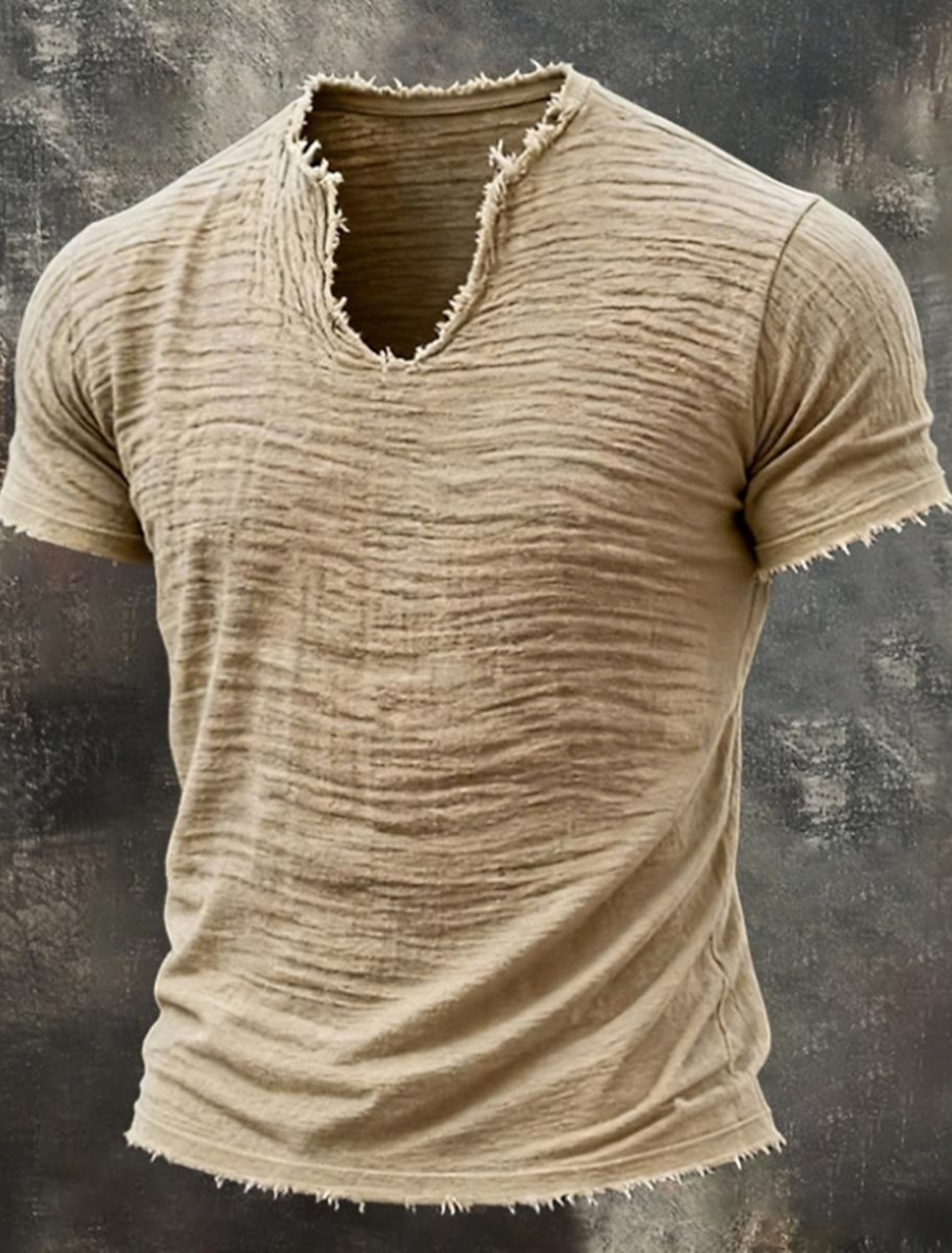 Men's T Shirt Linen-feel Texture T-Shirt Short Sleeve V Neck Summer Spring Solid Color Textured Vacation Vintage Sports Raw Edge Casual Home Outdoor Black White Wine Top Tee for Men