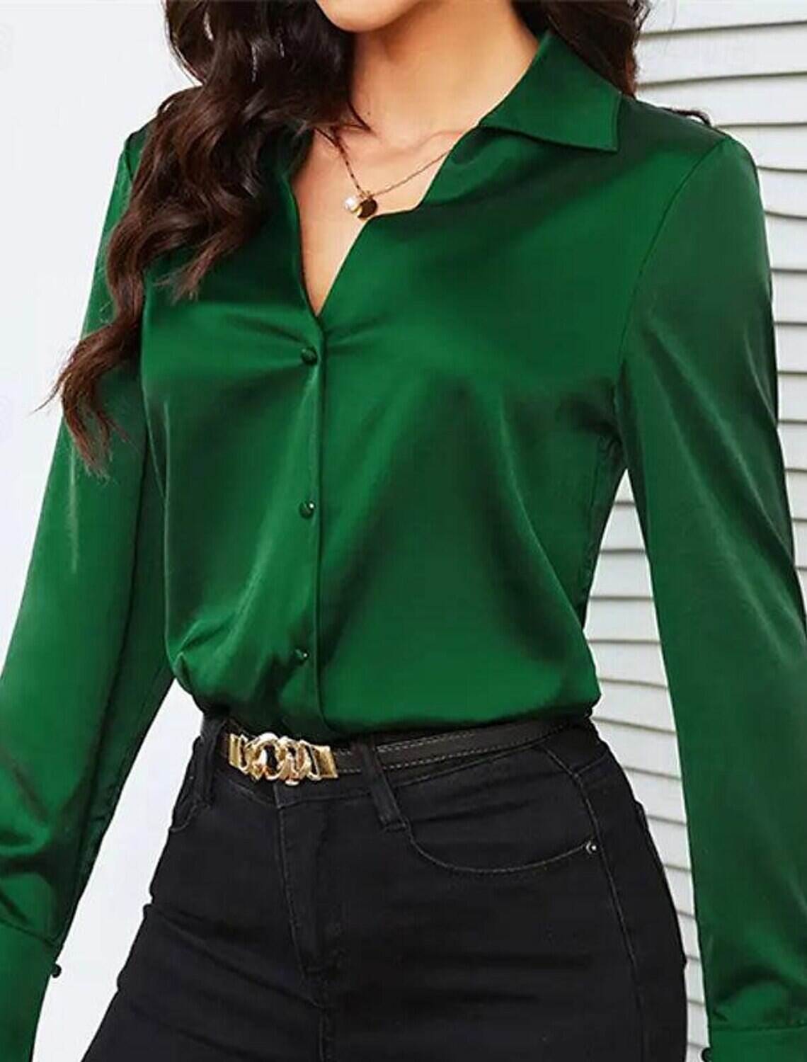 Shirt Blouse Women's Plain Button Street Daily Fashion Shirt Collar Regular Fit S