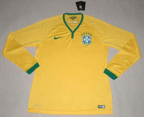 2014 Brazil Home LS Yellow Jersey Shirt - Official Replica 4840