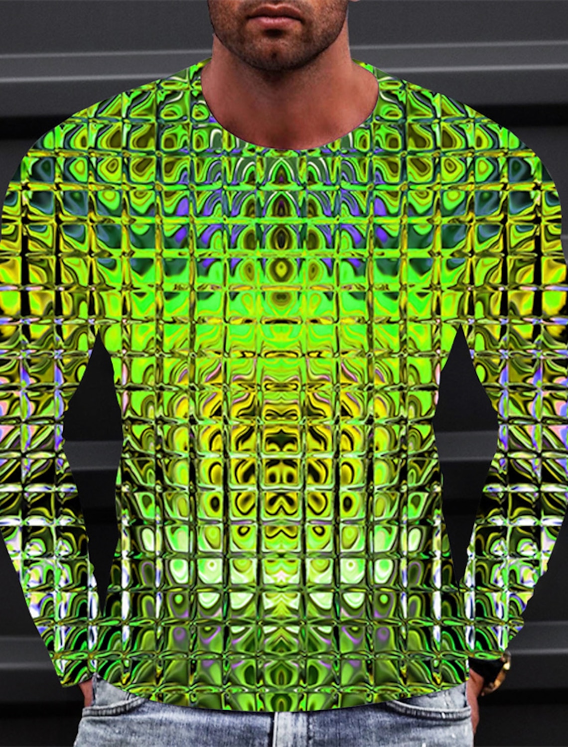Men's Graphic Gradient Metallic Shirt T Shirt Long Sleeve T shirt 3D Print Crew Neck Shirt Vintage Fashion Designer Daily Outdoor Sports Blue 1 2 Spring & Fall Clothing Apparel S M L XL 2XL 3XL 4XL