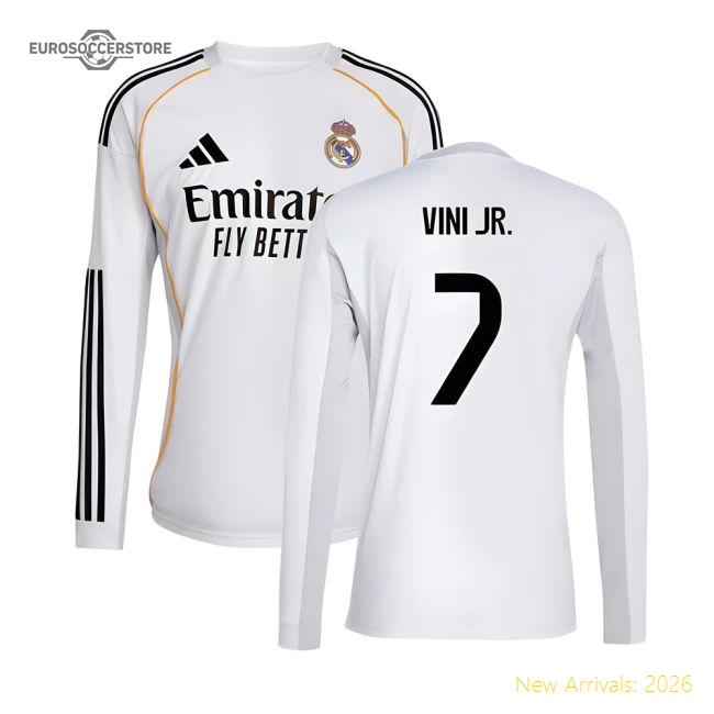 2025-2026 Real Madrid Long Sleeve Home Shirt (Vini Jr. 7)